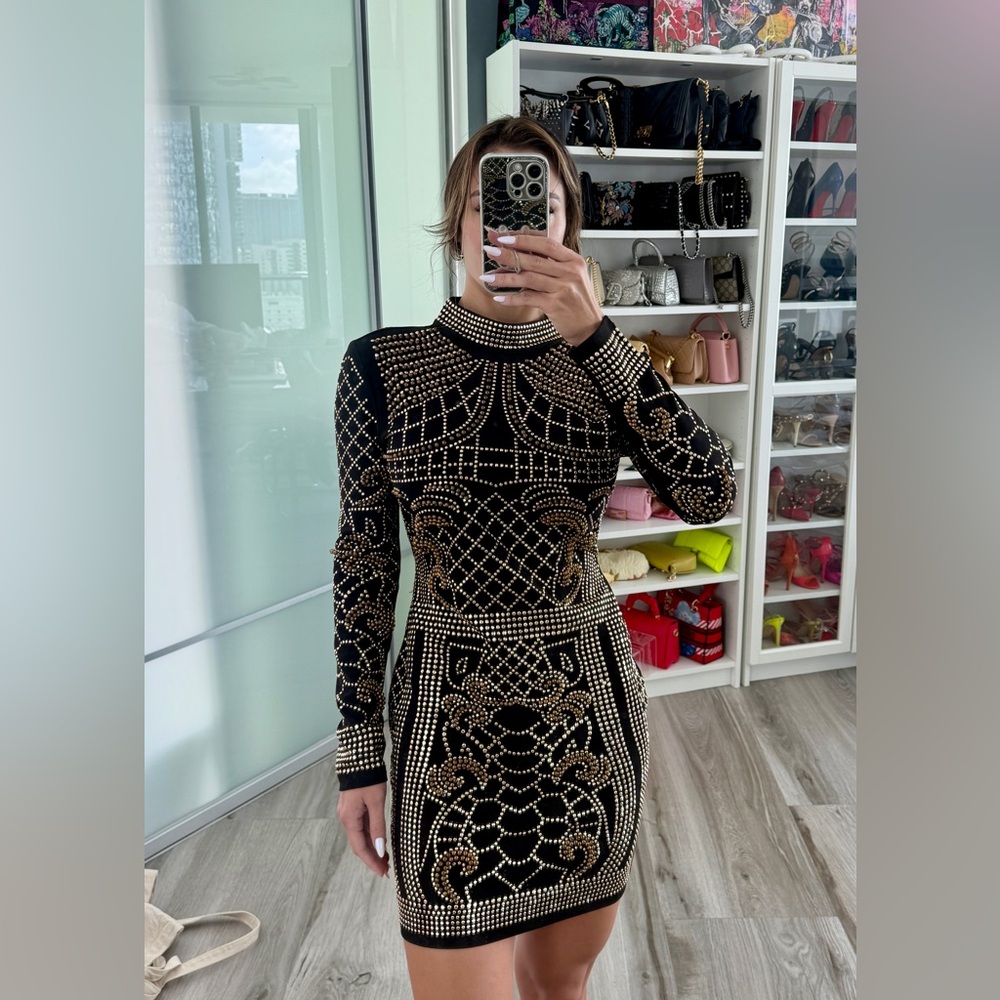 Embellished Black and Gold Dress